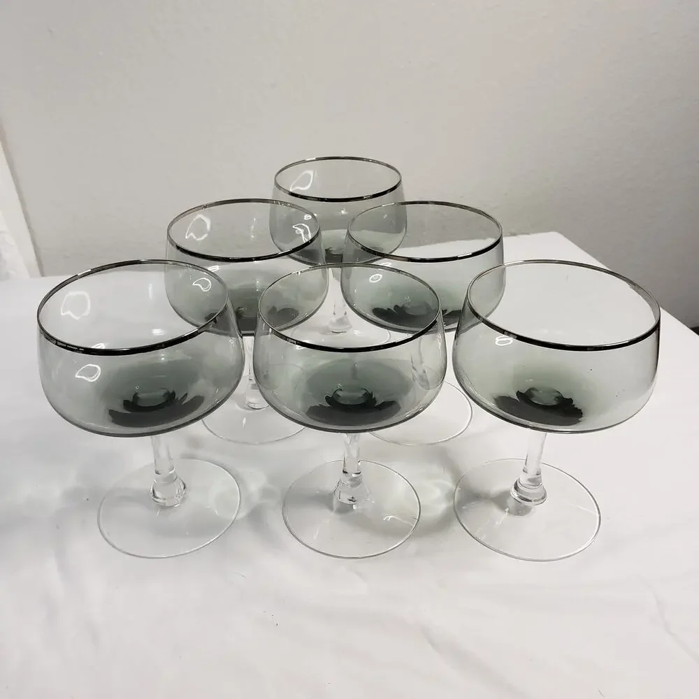 Fostoria Cherish Gray Smoke Platinum Trim Sherbet‎ Champagne Glasses Set Of 6